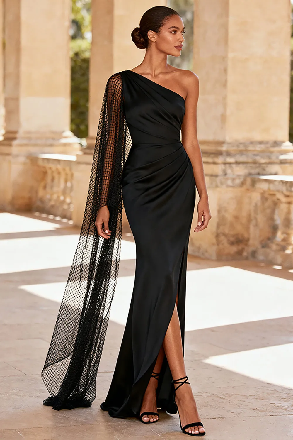 Black Mermaid One Shoulder Long Formal Dress with Slit sold by Zapaka