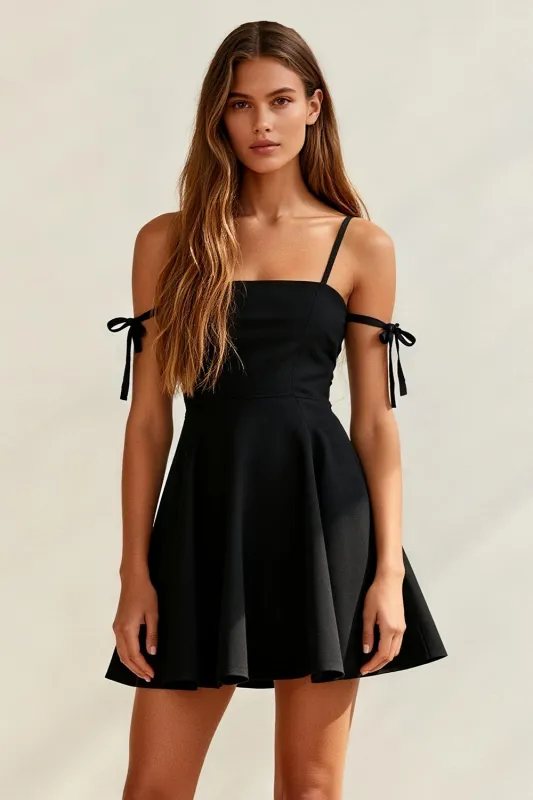 A Line Cold Shoulder Little Black Dress with Bow sold by Zapaka