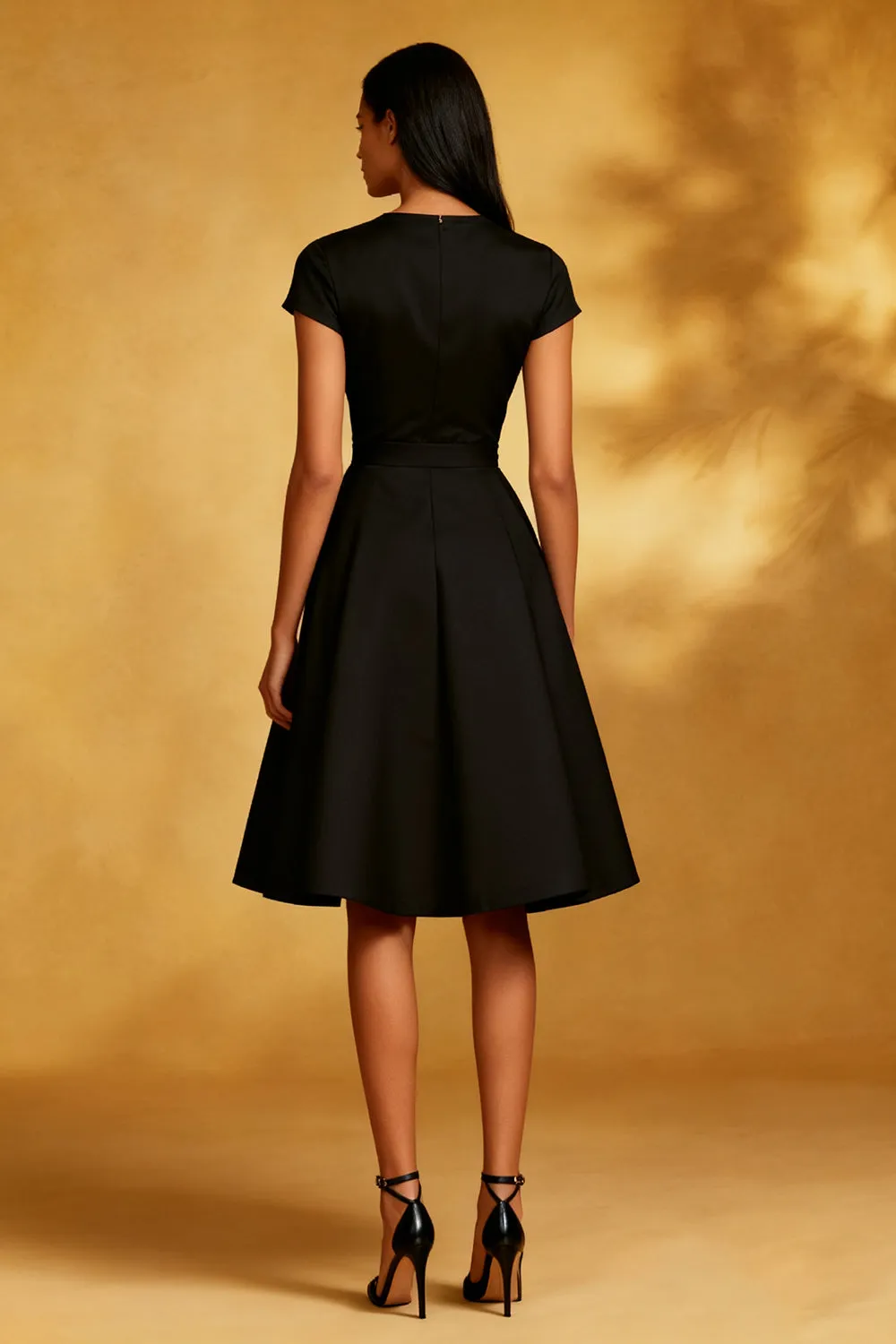 A Line Round Neck Midi Black Dress with Short Sleeves sold by Zapaka product image thumbnail 2