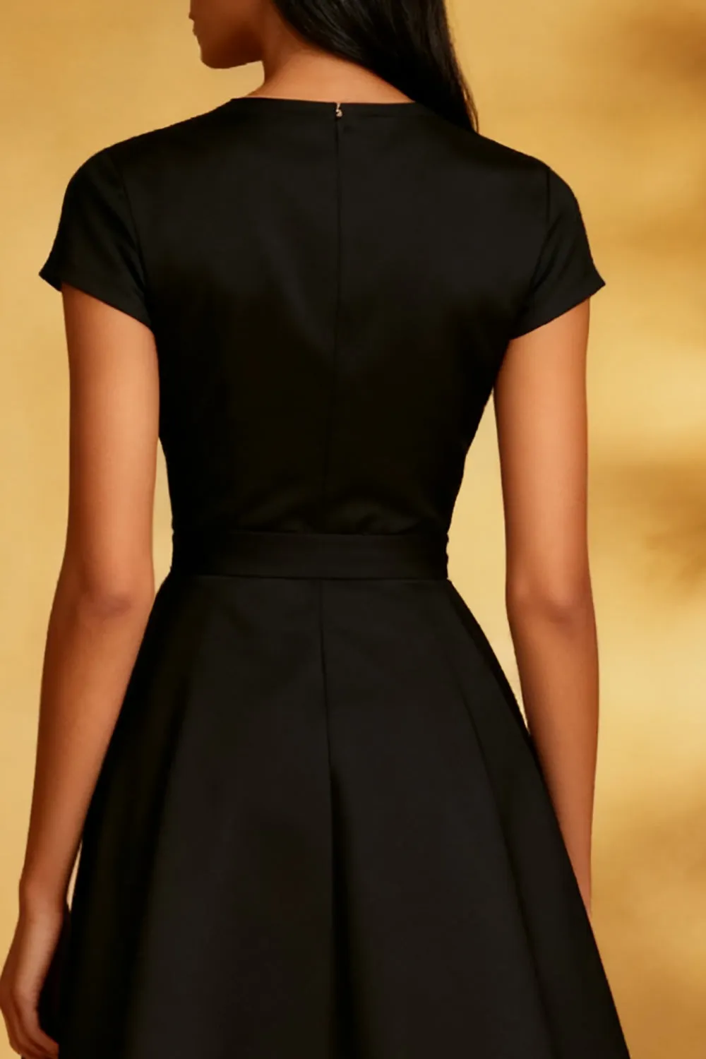 A Line Round Neck Midi Black Dress with Short Sleeves sold by Zapaka product image thumbnail 4