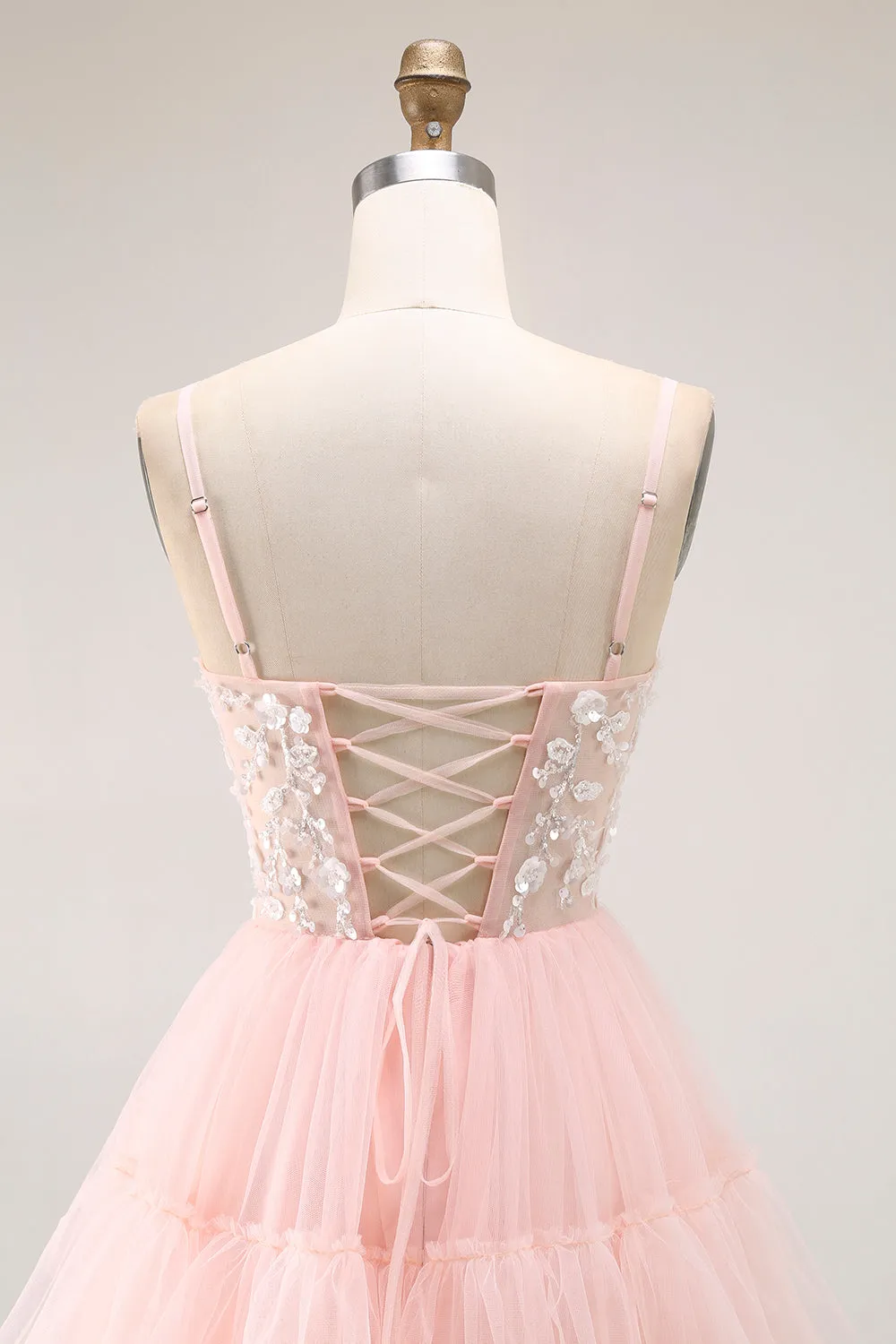 Blush A Line Corset Sequins Tiered Ruffle Long Prom Dress with Appliques sold by Zapaka product image thumbnail 5