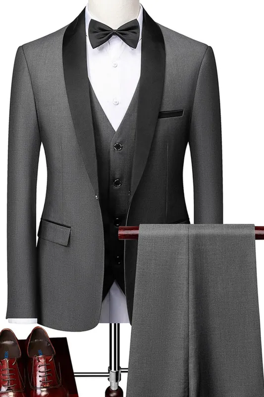 Grey Shawl Lapel Single Breasted Men's Suits sold by Zapaka