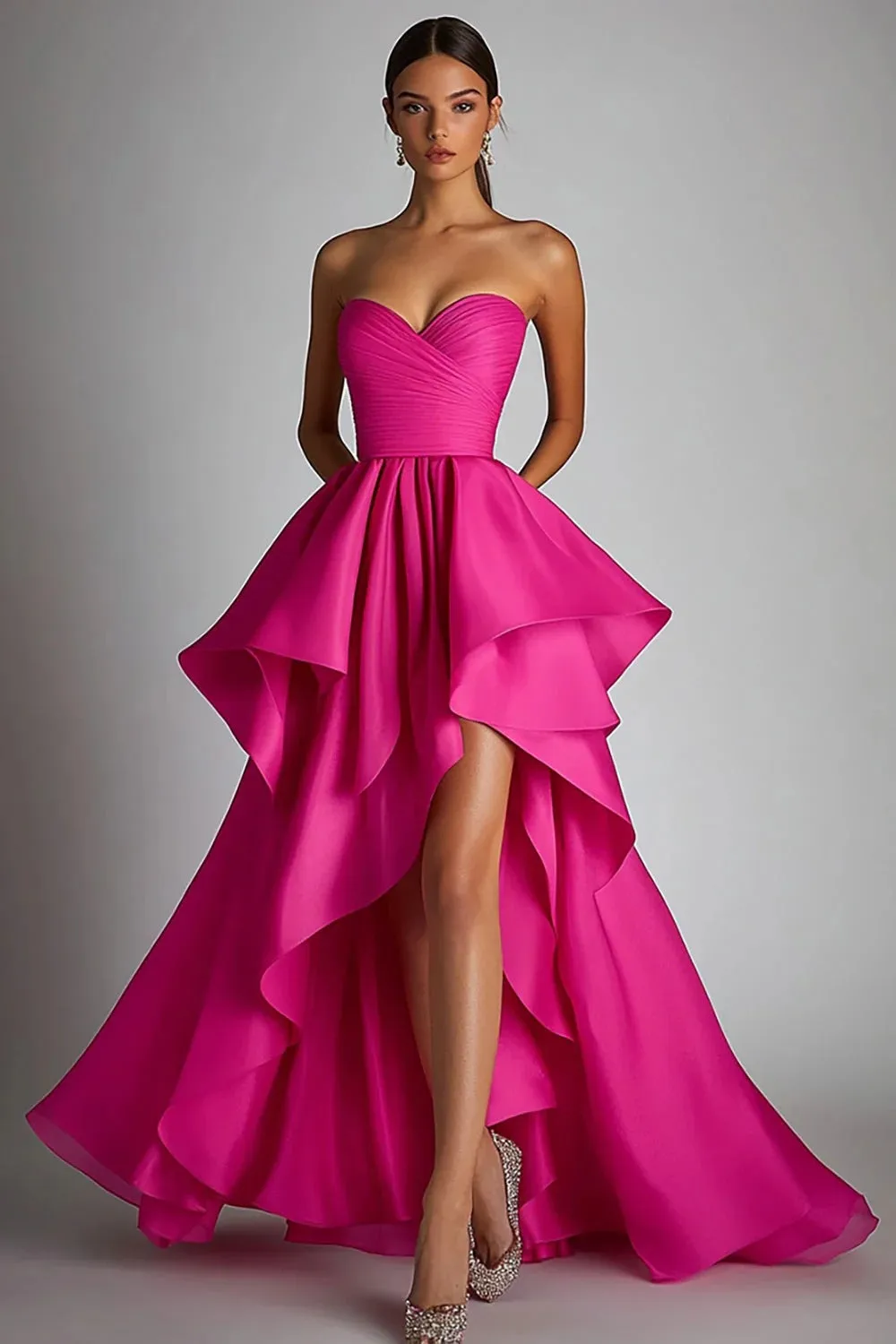 Sweetheart Fuchsia A Line Ruffle High Low Formal Dress sold by Zapaka