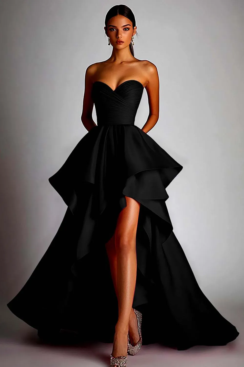 Sweetheart Fuchsia A Line Ruffle High Low Formal Dress sold by Zapaka product image thumbnail 3