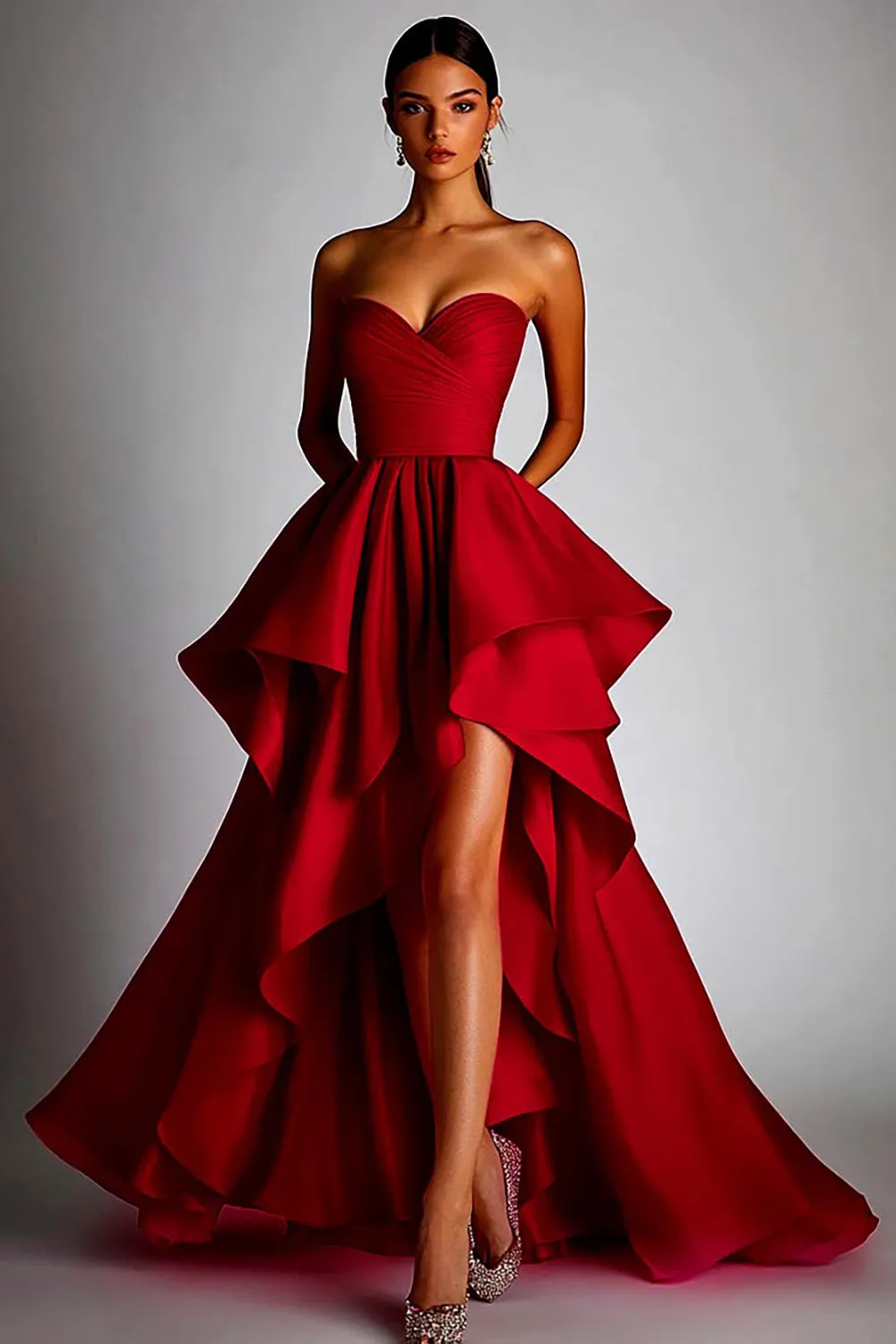 Sweetheart Fuchsia A Line Ruffle High Low Formal Dress sold by Zapaka product image thumbnail 4