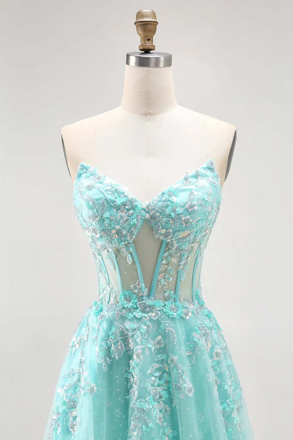 Sparkly Green A-Line Strapless Sequins Corset Long Prom Dress with Slit sold by Zapaka product image thumbnail 5
