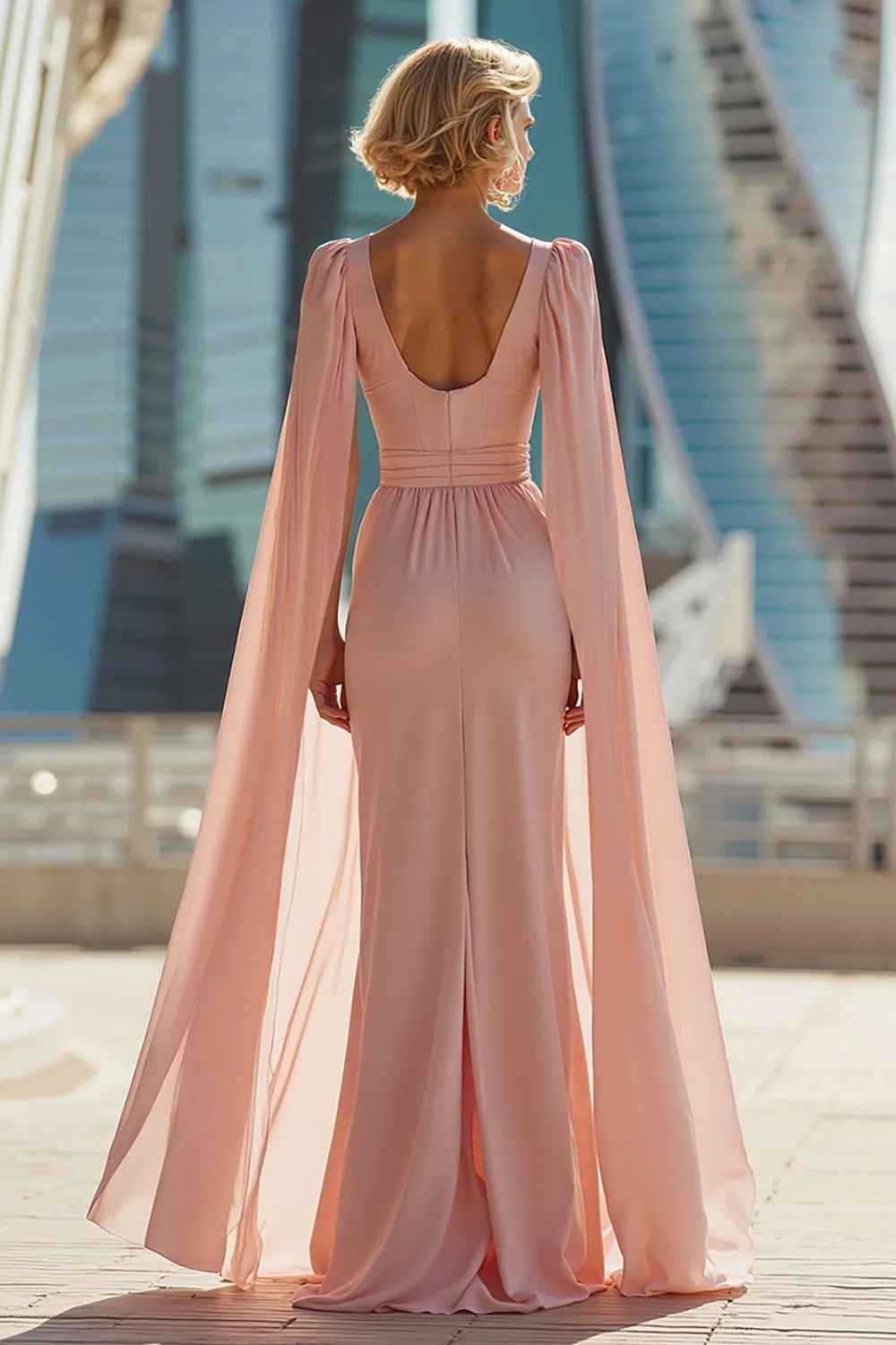 Blush Pink Sheath Round Neck Long Mother Of The Bride Dress sold by Zapaka product image thumbnail 2