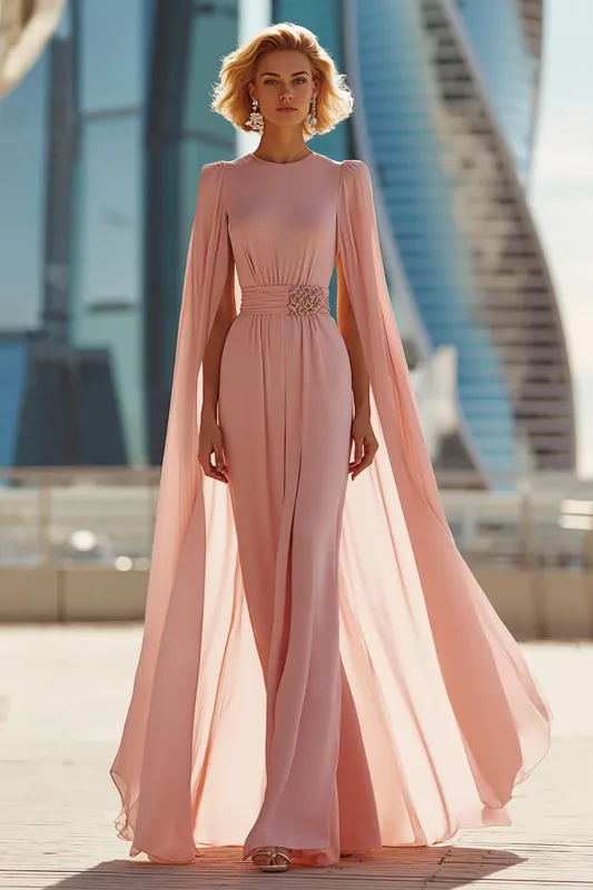 Blush Pink Sheath Round Neck Long Mother Of The Bride Dress sold by Zapaka
