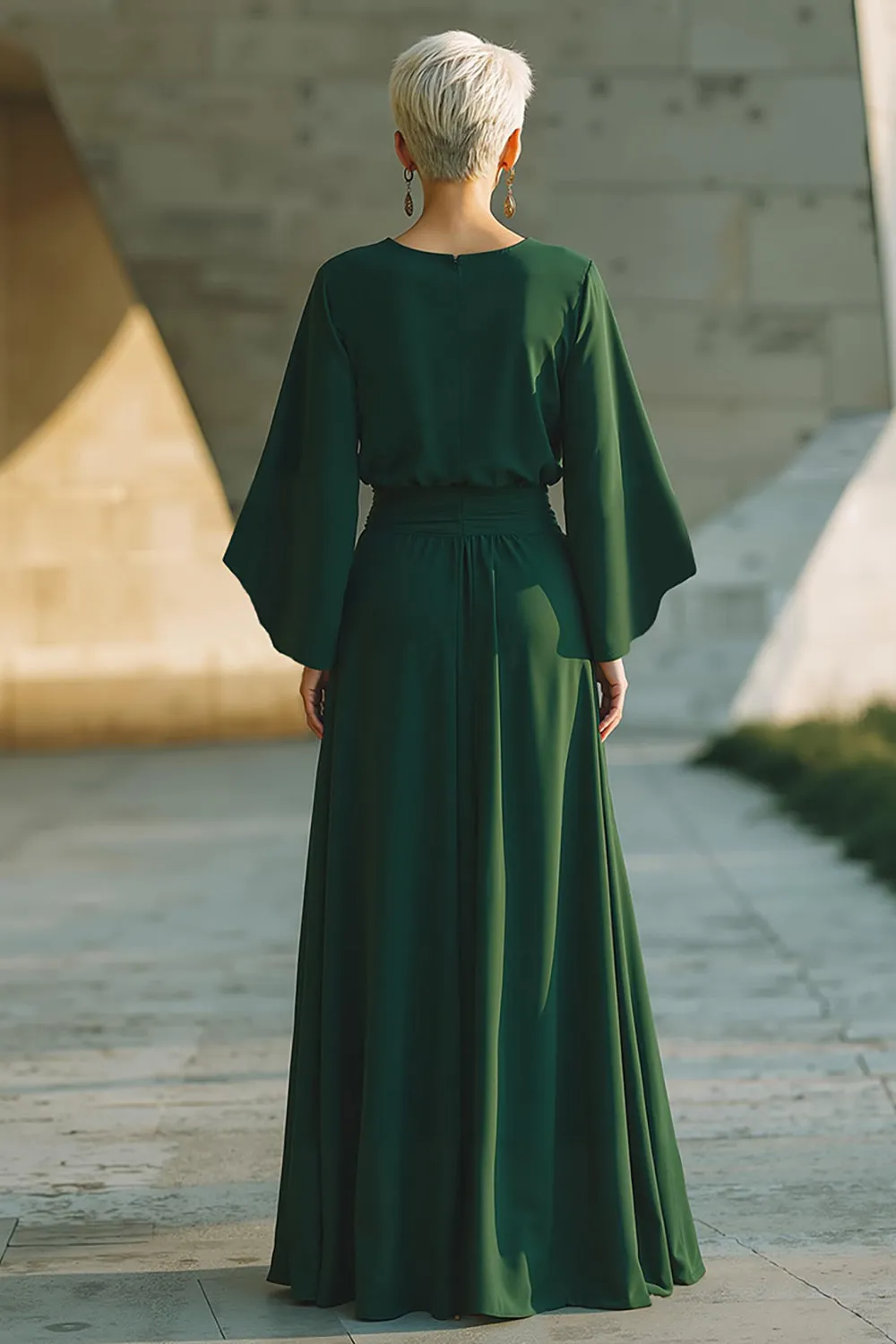 Dark Green A-Line Round Neck Long Mother Of The Bride Dress sold by Zapaka product image thumbnail 2