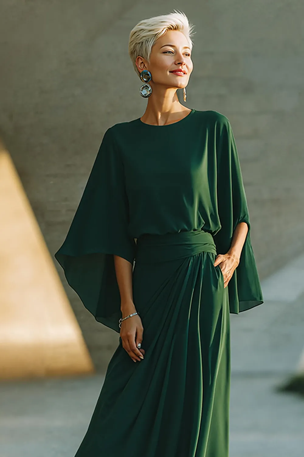 Dark Green A-Line Round Neck Long Mother Of The Bride Dress sold by Zapaka product image thumbnail 3
