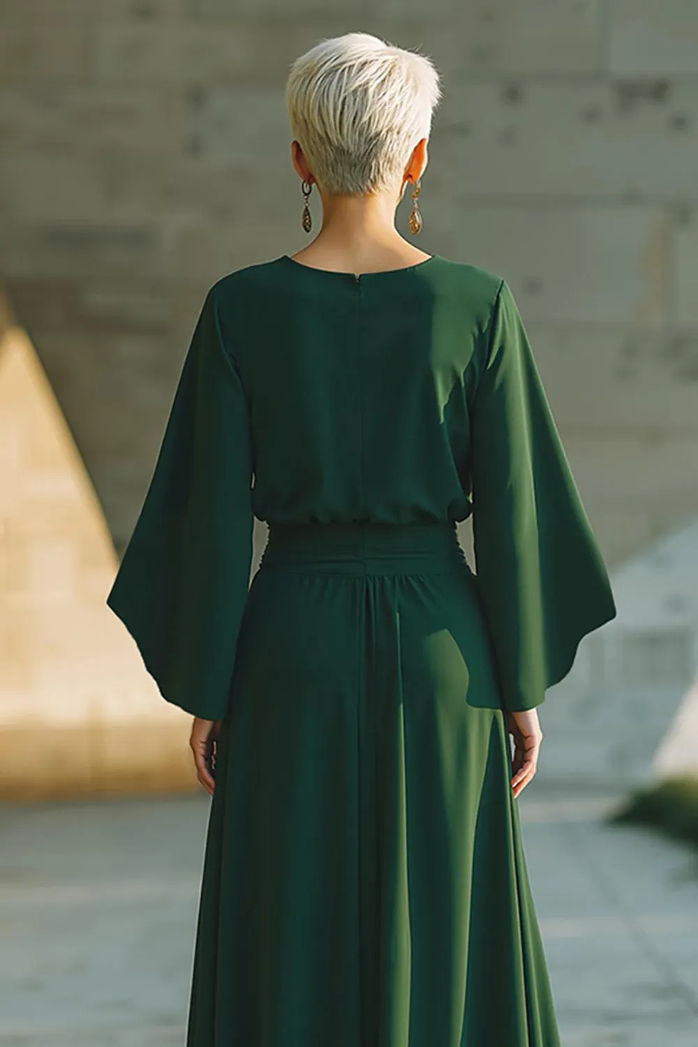 Dark Green A-Line Round Neck Long Mother Of The Bride Dress sold by Zapaka product image thumbnail 4