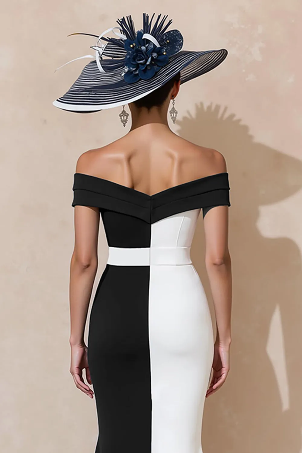 Black and White Mermaid Off The Shoulder Mother Of The Bride Dress sold by Zapaka product image thumbnail 4