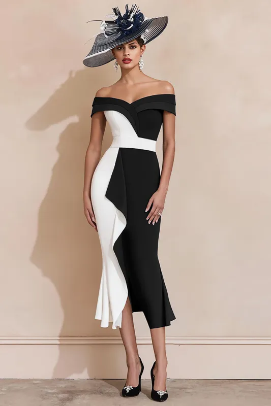 Black and White Mermaid Off The Shoulder Mother Of The Bride Dress sold by Zapaka