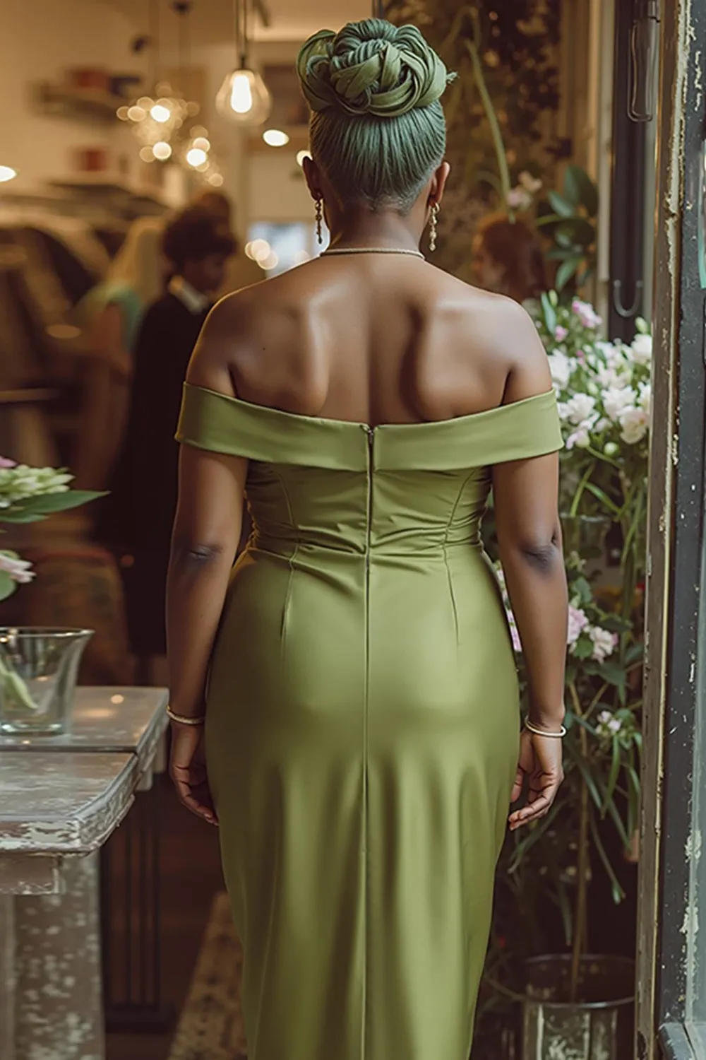 Dusty Sage Sheath Off The Shoulder Long Mother Of The Bride Dress sold by Zapaka product image thumbnail 4