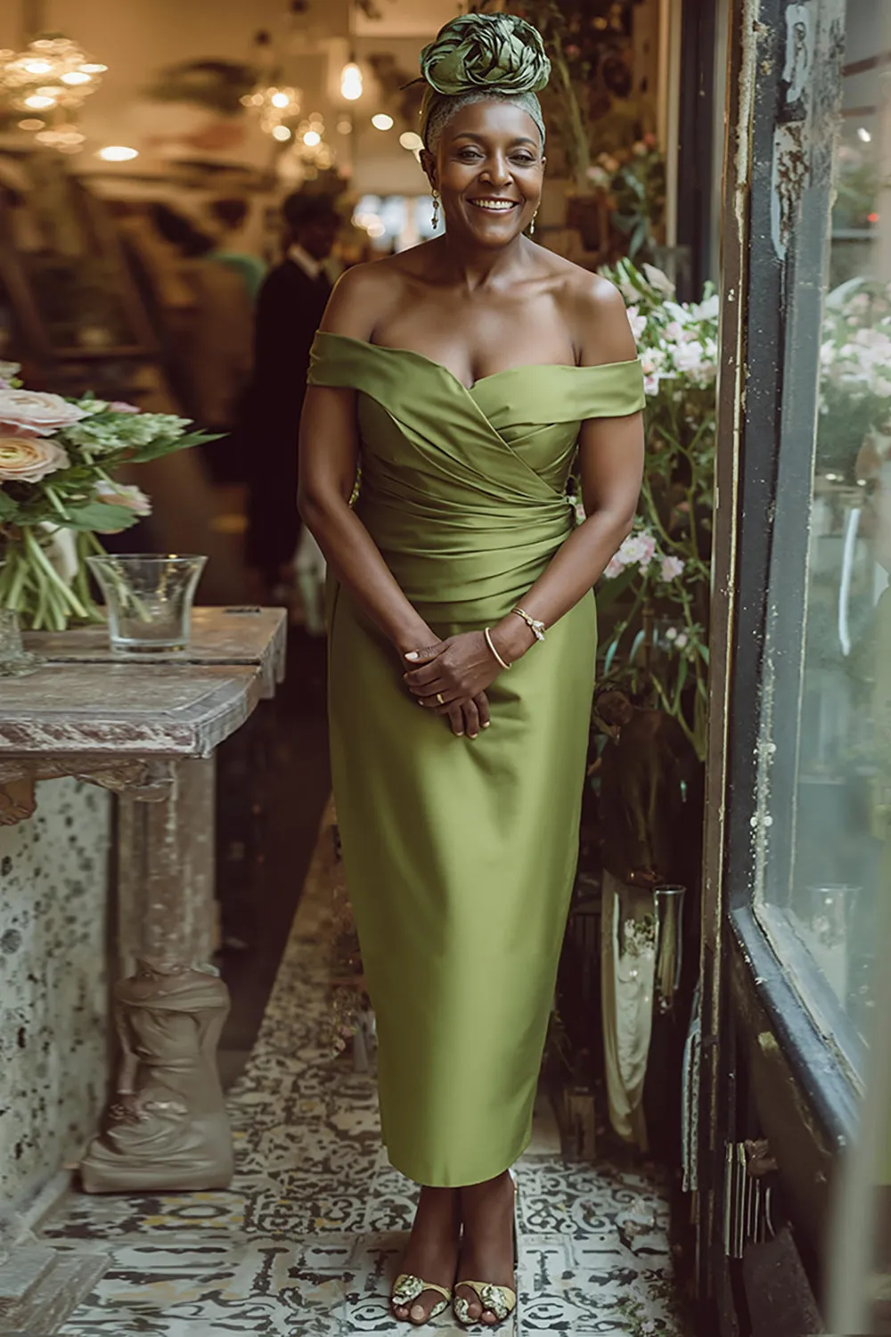 Dusty Sage Sheath Off The Shoulder Long Mother Of The Bride Dress sold by Zapaka