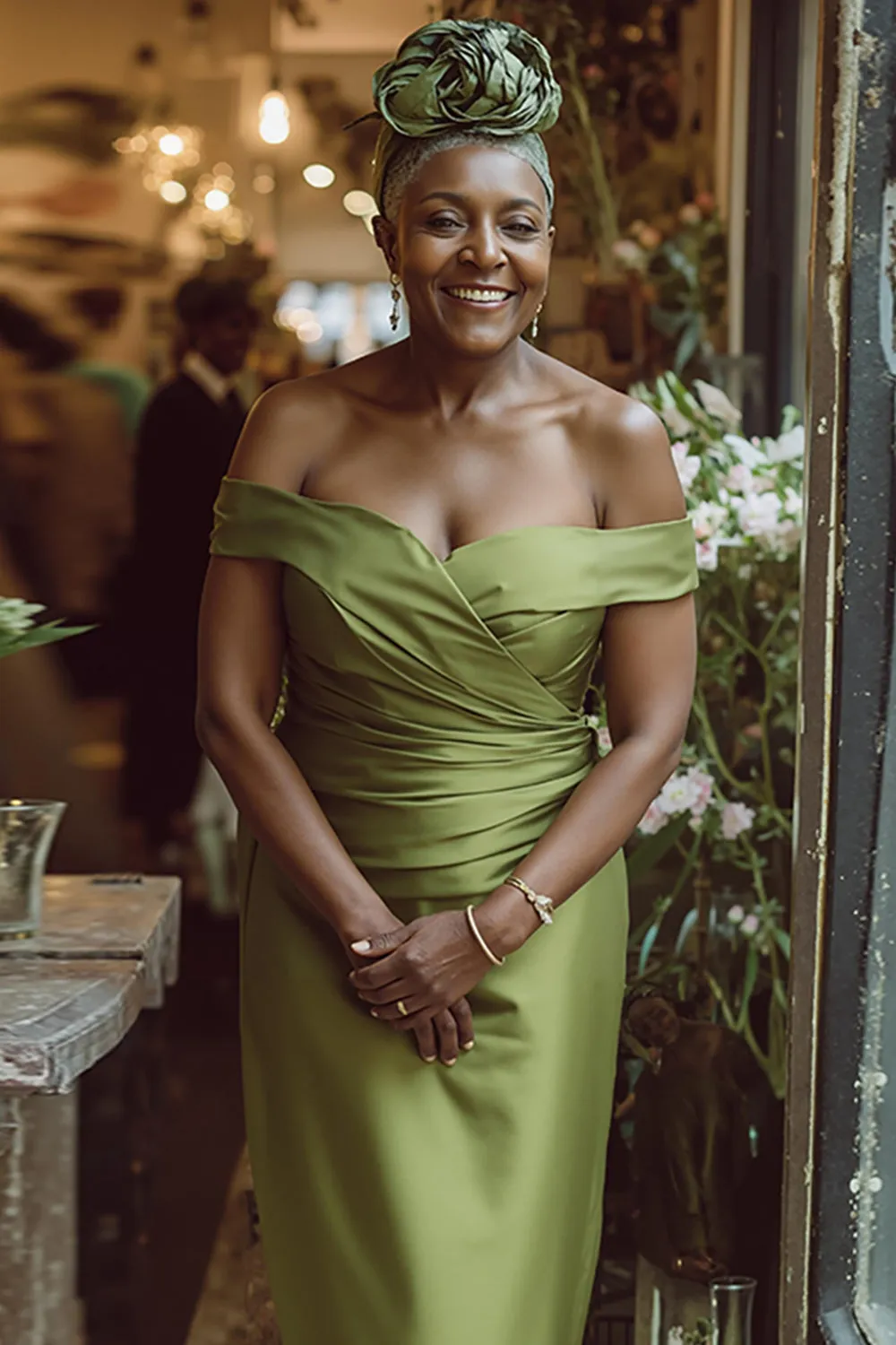 Dusty Sage Sheath Off The Shoulder Long Mother Of The Bride Dress sold by Zapaka product image thumbnail 3