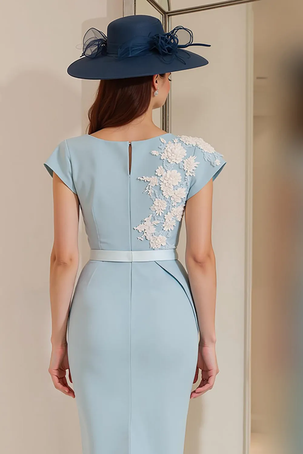 Light Blue Appliqued Sheath Midi Mother Of The Bride Dress sold by Zapaka product image thumbnail 4
