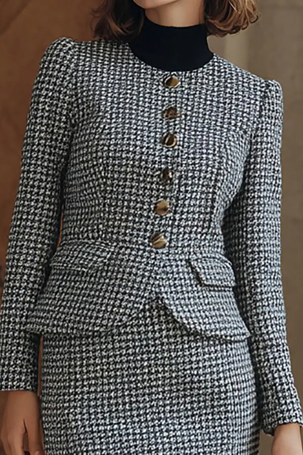 Grey 2 Piece Tweed Pencil Midi Work Dress sold by Zapaka product image thumbnail 3