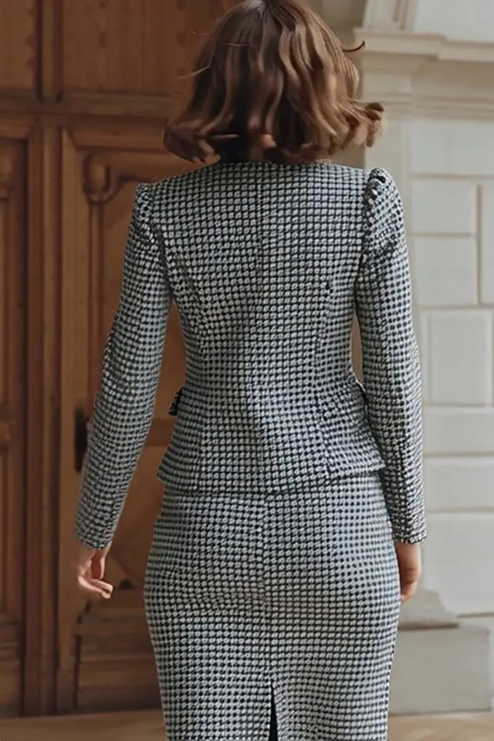 Grey 2 Piece Tweed Pencil Midi Work Dress sold by Zapaka product image thumbnail 2
