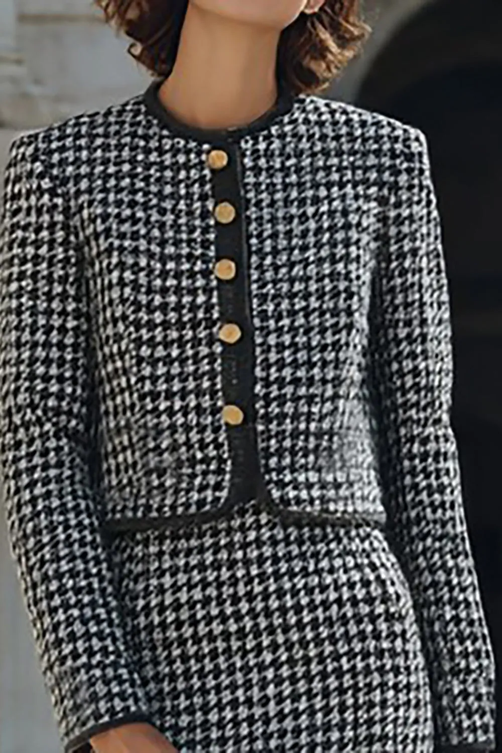 Grey Mix 2 Piece Tweed Pencil Single Breasted Midi Work Dress sold by Zapaka product image thumbnail 3