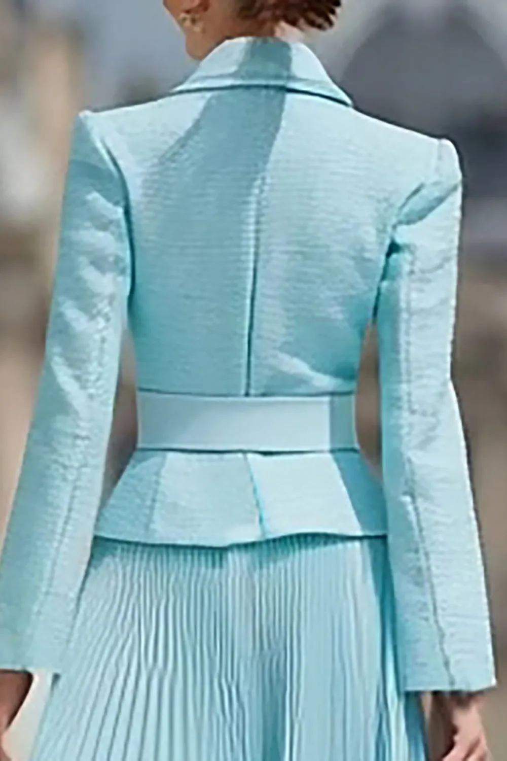 Light Blue 2 Piece A Line Notched Lapel Pleated Work Dress sold by Zapaka product image thumbnail 4