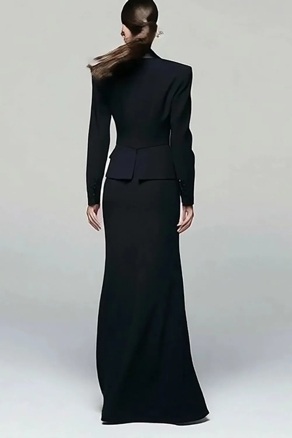 Black 2 Piece Peak Lapel Work Dress with Slit sold by Zapaka product image thumbnail 2