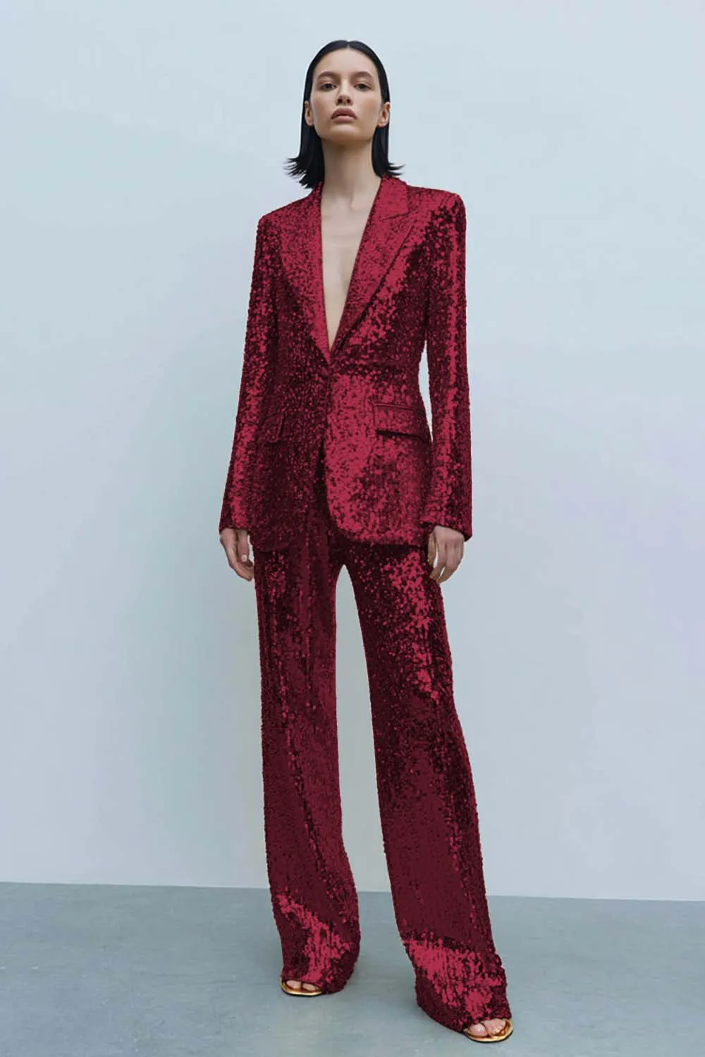 Sparkly Golden 2-Piece Peak Lapel Women Prom Suits sold by Zapaka product image thumbnail 4