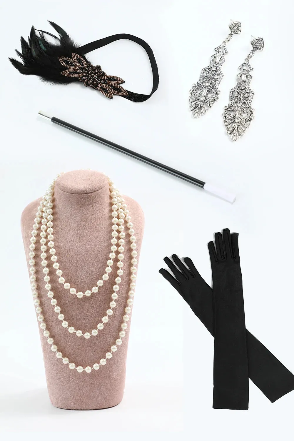 Burgundy Bodycon Sequin Fringed 1920s Dress With 5-Piece Accessories Set sold by Zapaka product image thumbnail 3