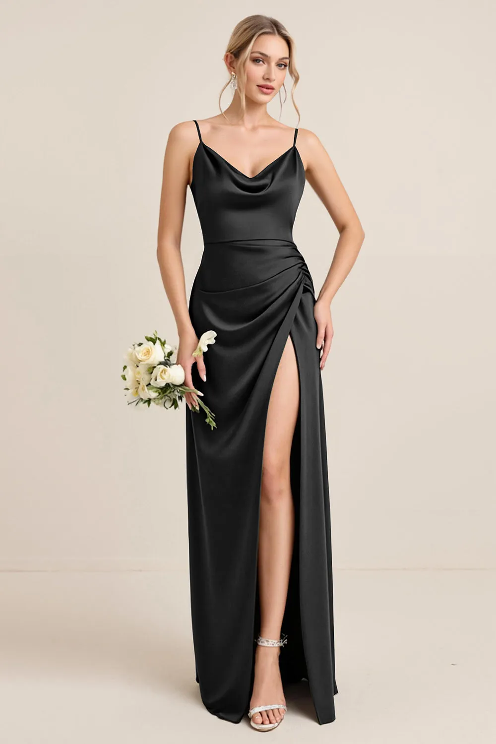 Olive Sheath Satin Maxi Bridesmaid Dress with Slit sold by Zapaka product image thumbnail 5