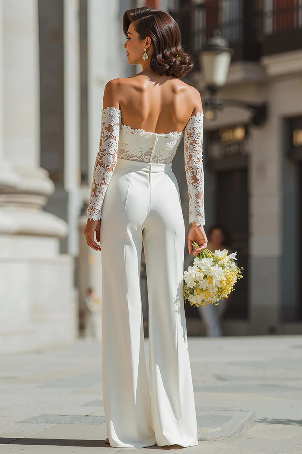 Off The Shoulder Lace White Wedding Jumpsuits sold by Zapaka product image thumbnail 2