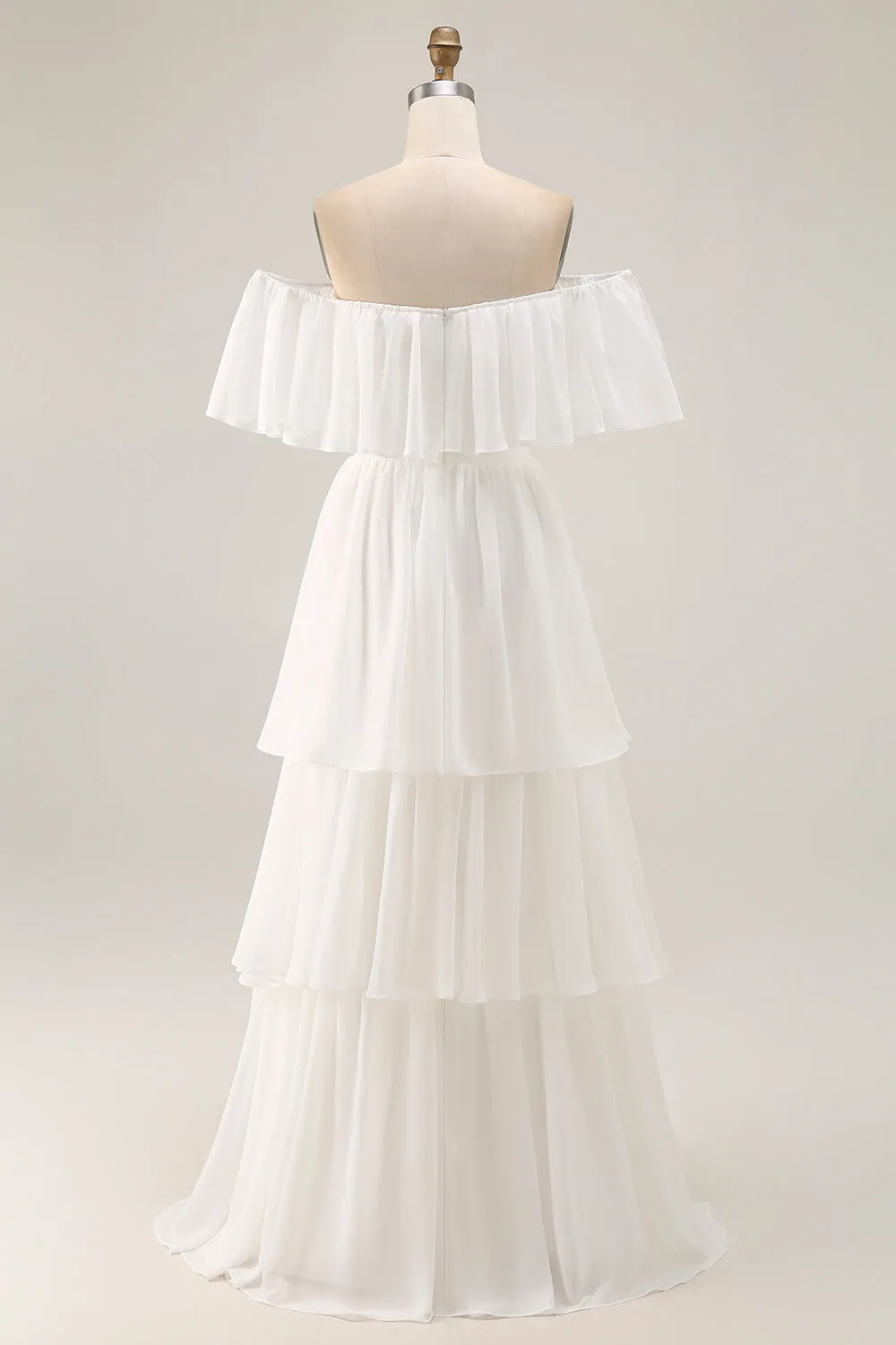White Off the Shoulder Ruffle Chiffon A Line Wedding Dress sold by Zapaka product image thumbnail 2