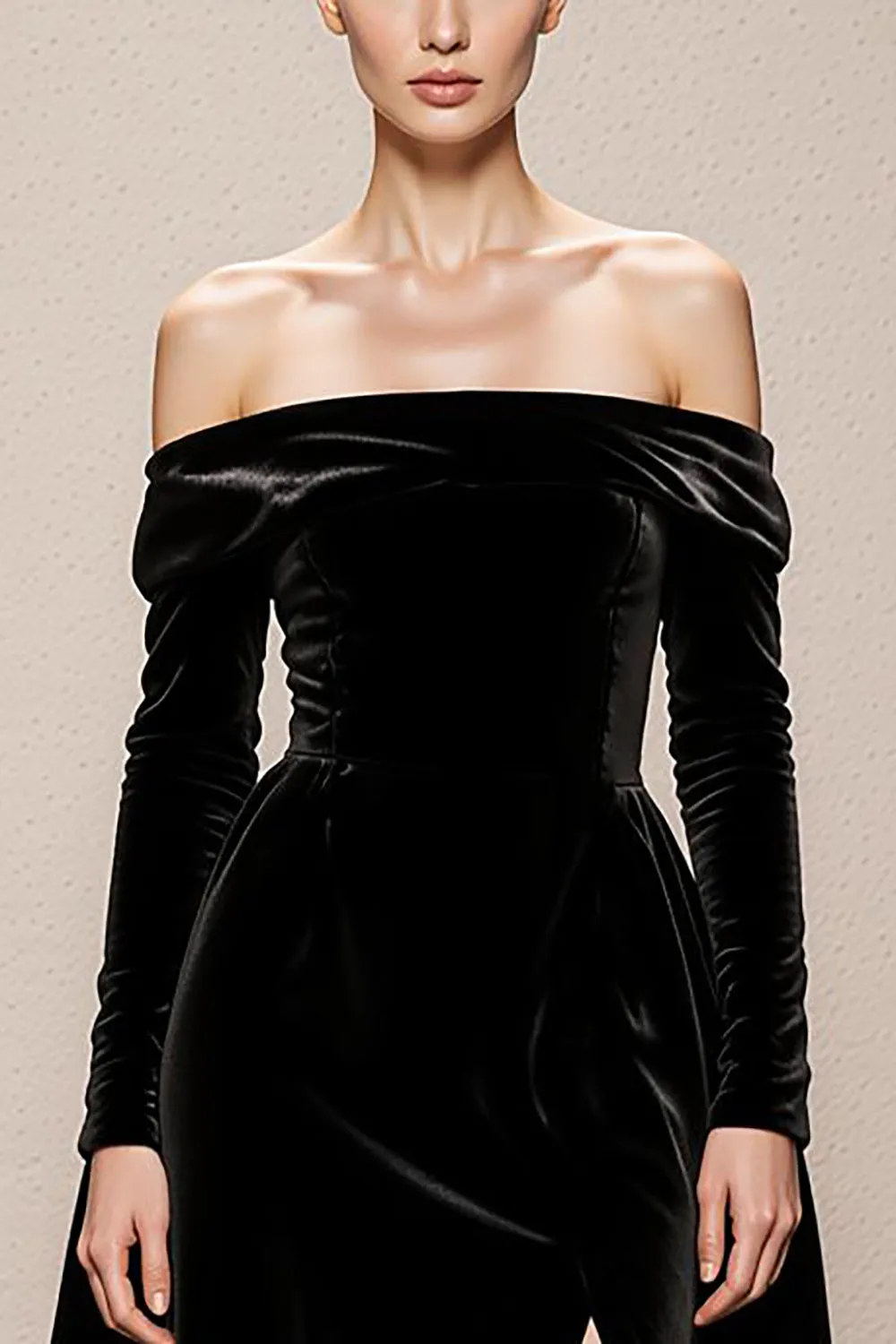 Off the Shoulder A-Line Black Velvet Long Military Ball Dresses with Slit sold by Zapaka product image thumbnail 3
