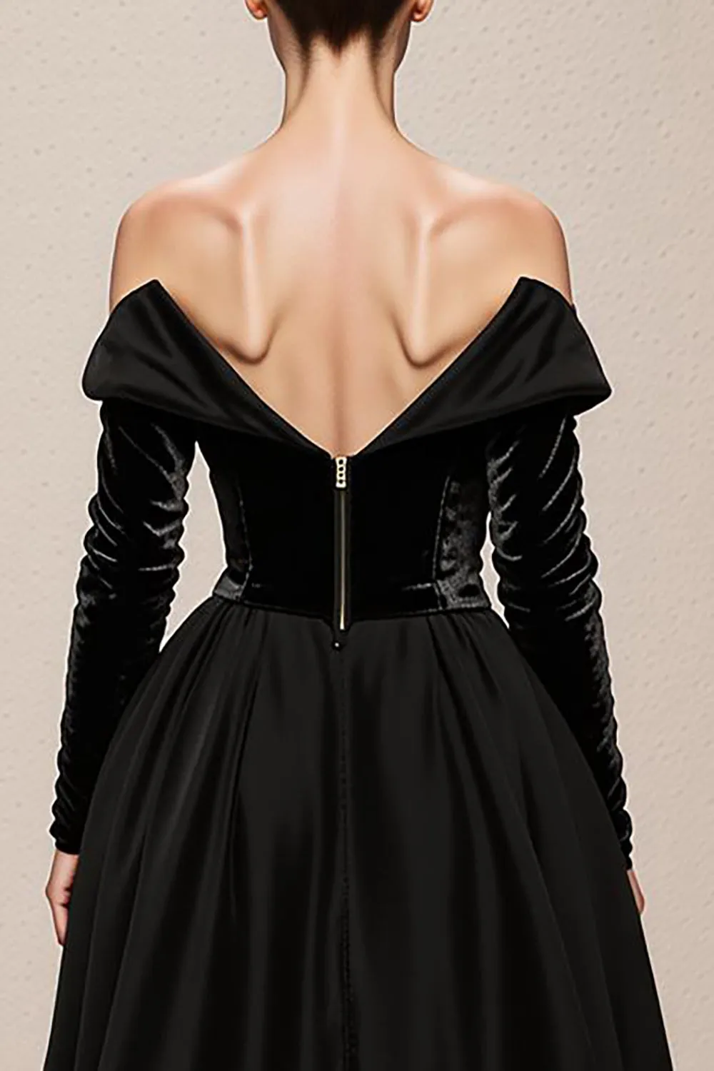 Off the Shoulder A-Line Black Velvet Long Military Ball Dresses with Slit sold by Zapaka product image thumbnail 4