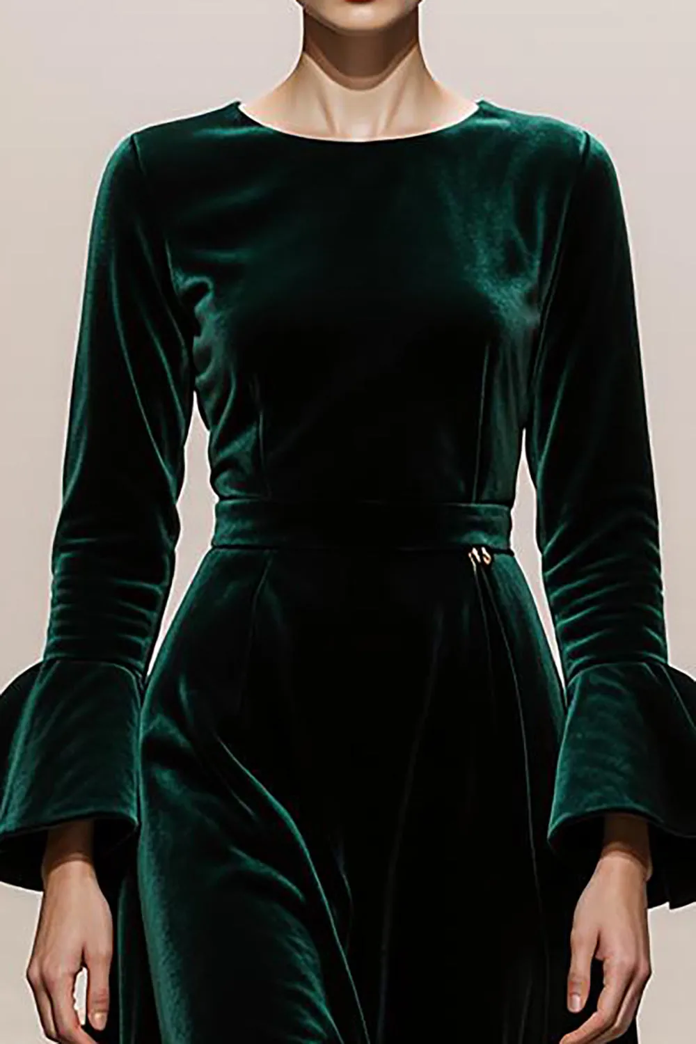 Dark Green A-Line Round Neck Long Sleeves Velvet Military Ball Dresses sold by Zapaka product image thumbnail 3