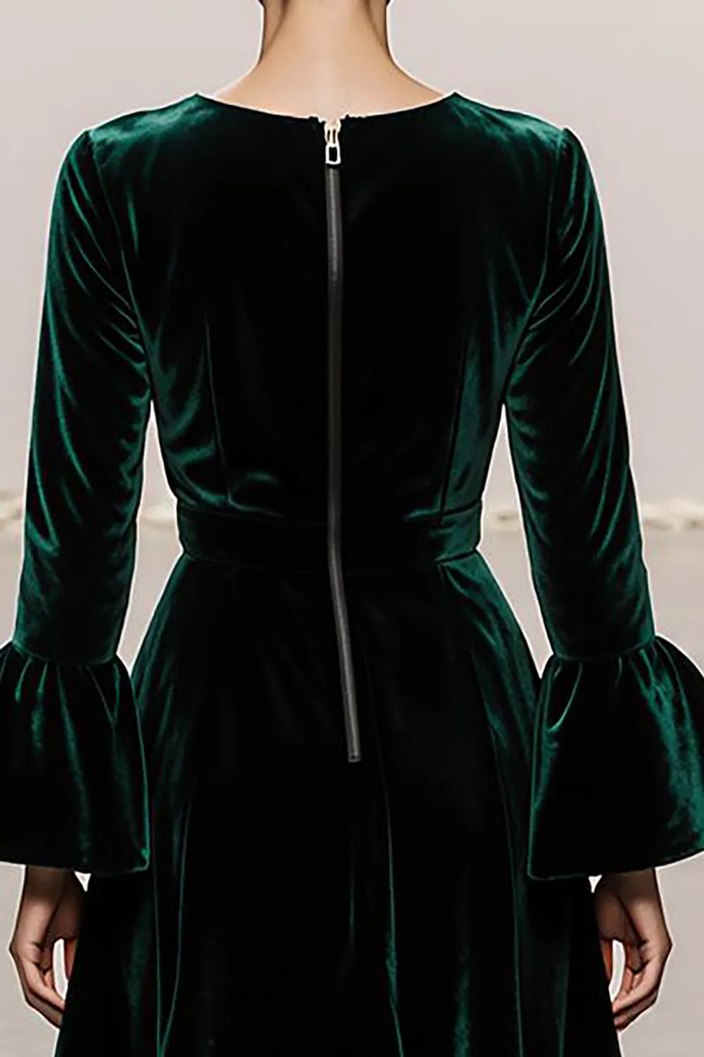 Dark Green A-Line Round Neck Long Sleeves Velvet Military Ball Dresses sold by Zapaka product image thumbnail 4
