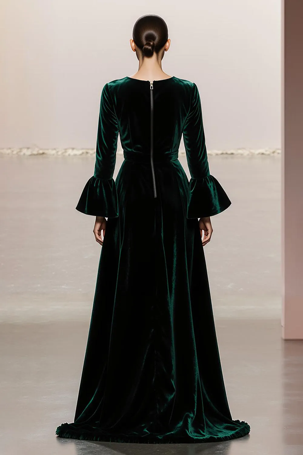 Dark Green A-Line Round Neck Long Sleeves Velvet Military Ball Dresses sold by Zapaka product image thumbnail 2