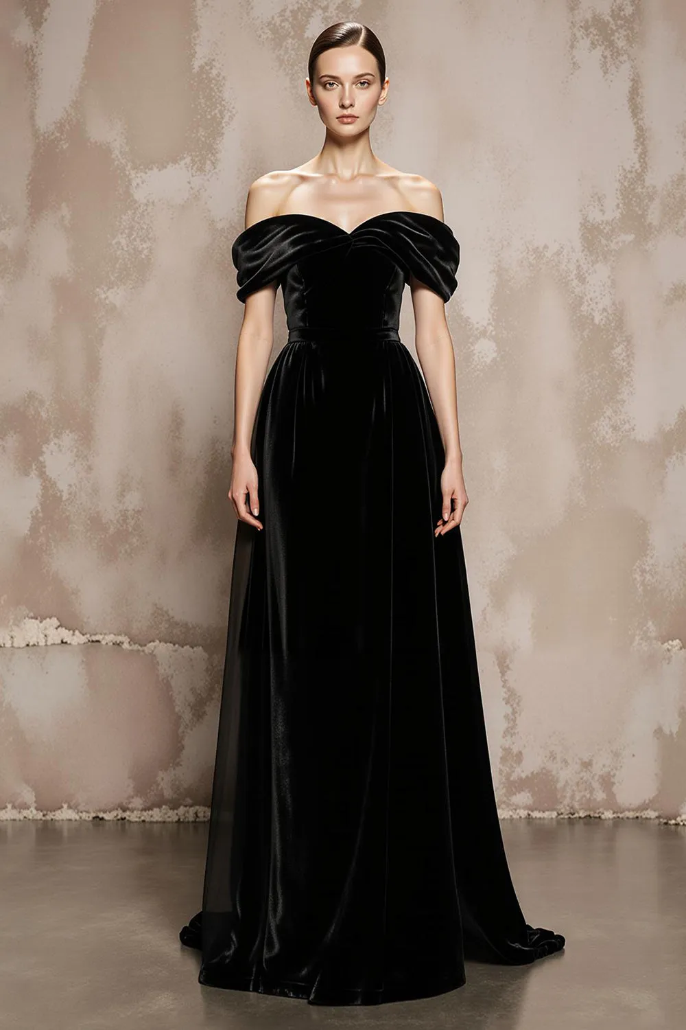 Off the Shoulder A-Line Velvet Black Long Military Ball Dresses sold by Zapaka