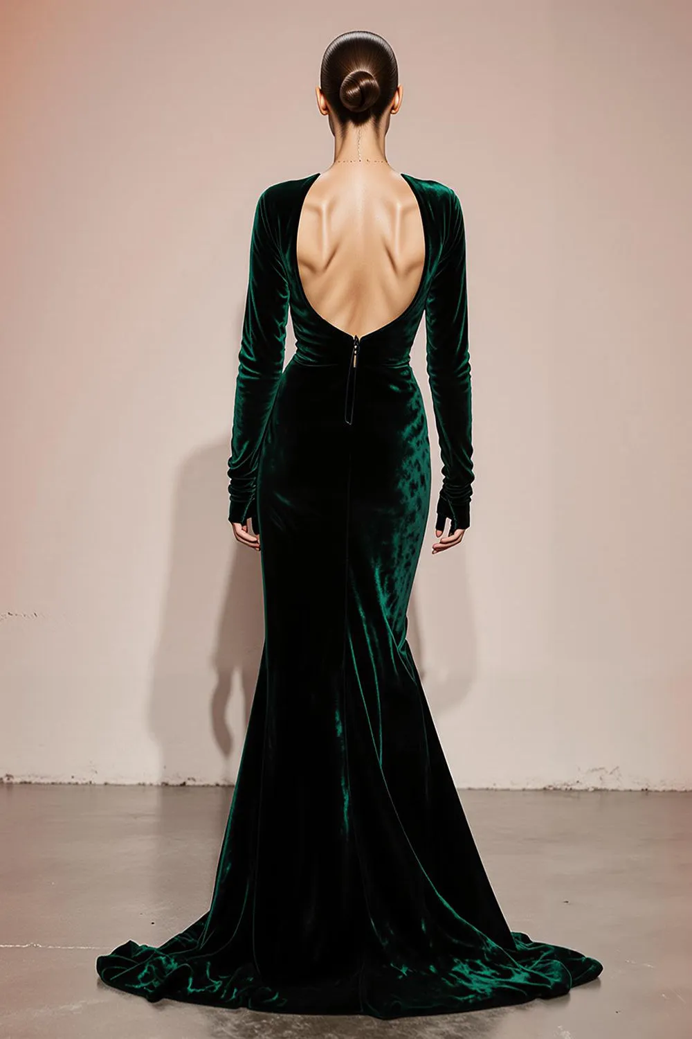 Dark Green V-Neck Mermaid Velvet Military Ball Dresses with Slit sold by Zapaka product image thumbnail 2
