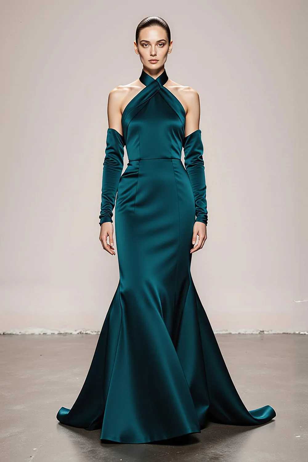 Mermaid Halter Peacock Green Sleeves Long Military Ball Dresses sold by Zapaka