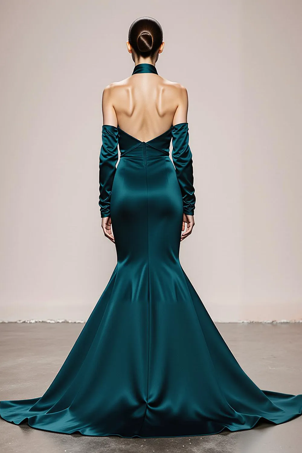 Mermaid Halter Peacock Green Sleeves Long Military Ball Dresses sold by Zapaka product image thumbnail 2