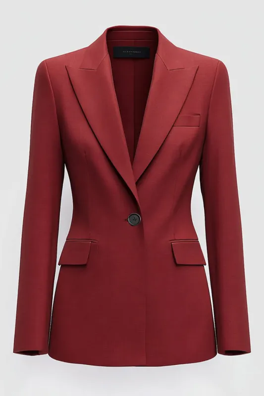 Dark Red Peaked Lapel Women's Formal Blazer sold by Zapaka