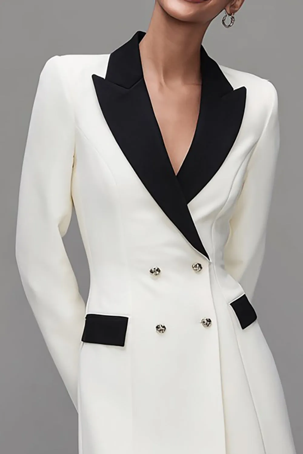 Ivory Shawl Lapel Double Breasted Women's Blazer sold by Zapaka product image thumbnail 3