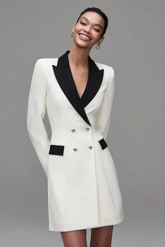 Ivory Shawl Lapel Double Breasted Women's Blazer sold by Zapaka