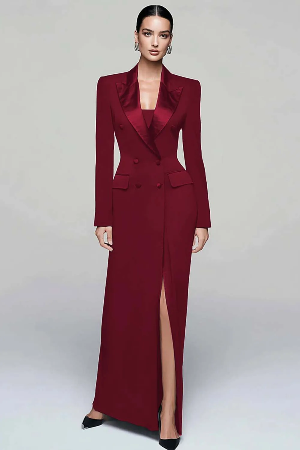 Black Peak Lapel Double Breasted Women's Blazer Dress with Slit sold by Zapaka product image thumbnail 5