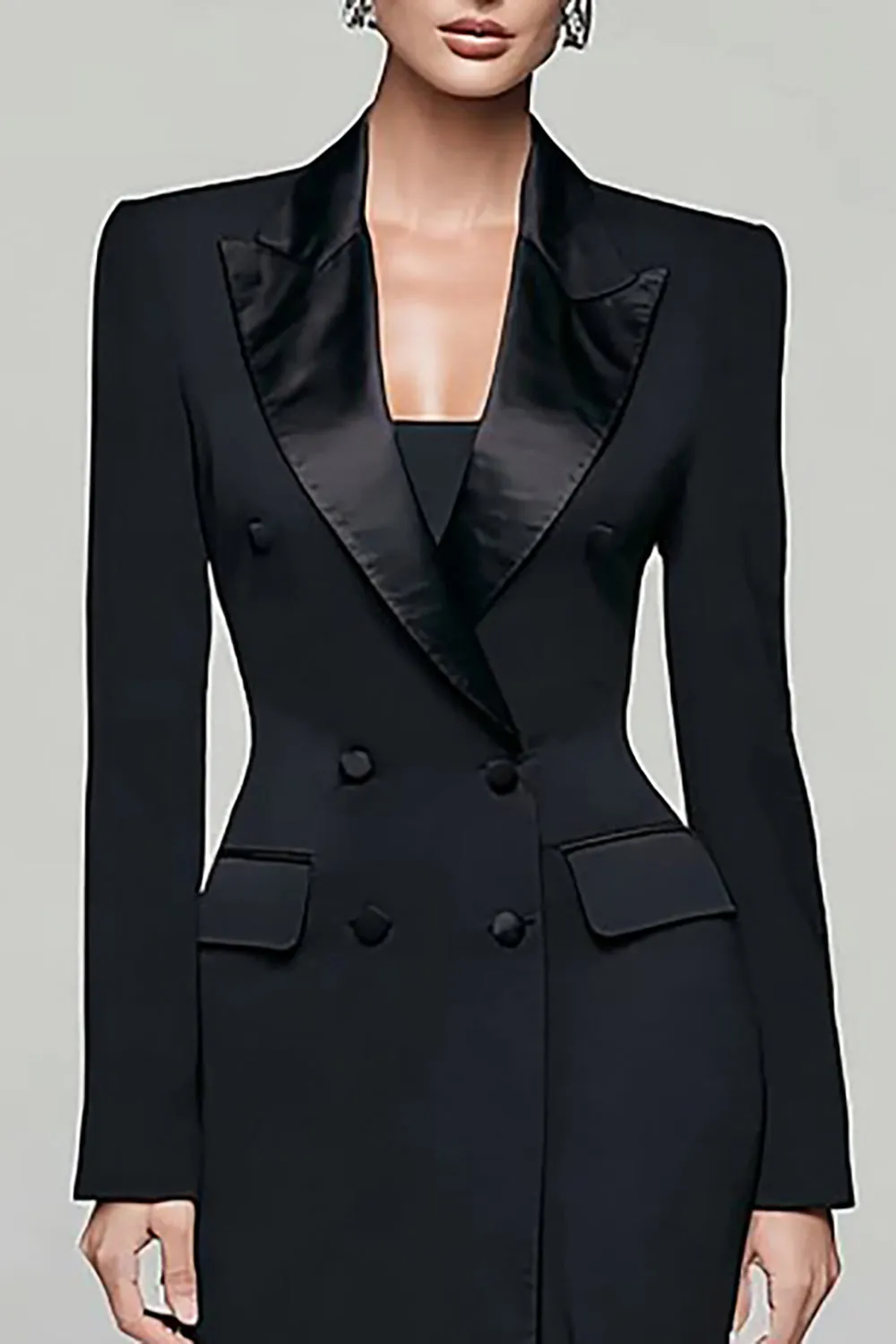 Black Peak Lapel Double Breasted Women's Blazer Dress with Slit sold by Zapaka product image thumbnail 3