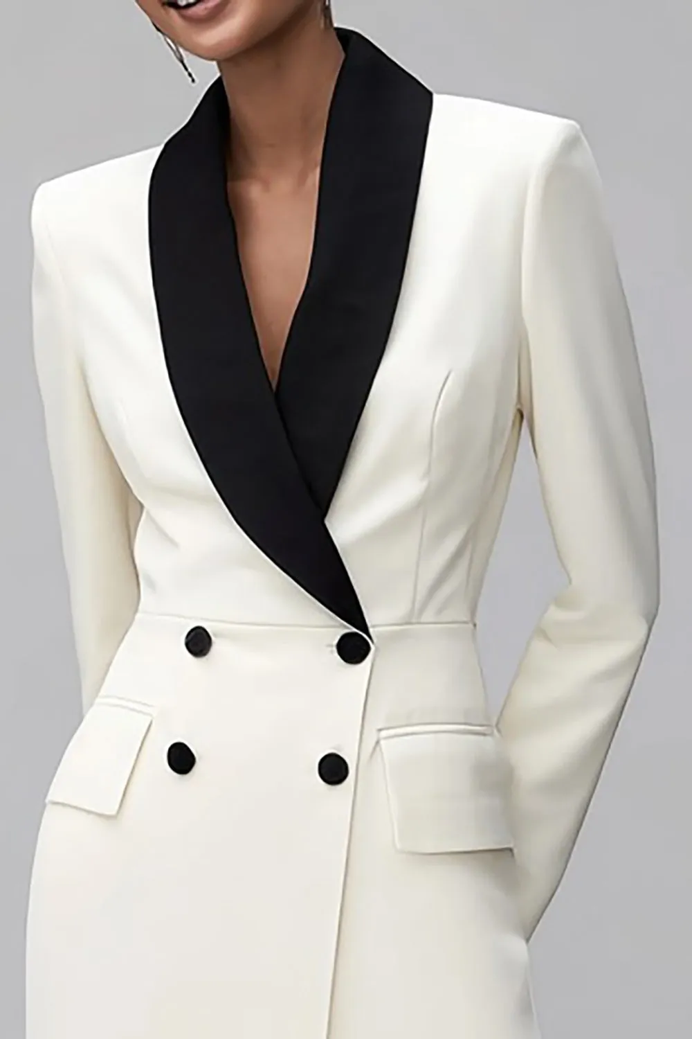 Ivory Shawl Lapel Double Breasted Women's Blazer sold by Zapaka product image thumbnail 3
