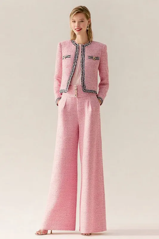 2 Piece Pink Tweed Long Sleeve Women's Suits sold by Zapaka
