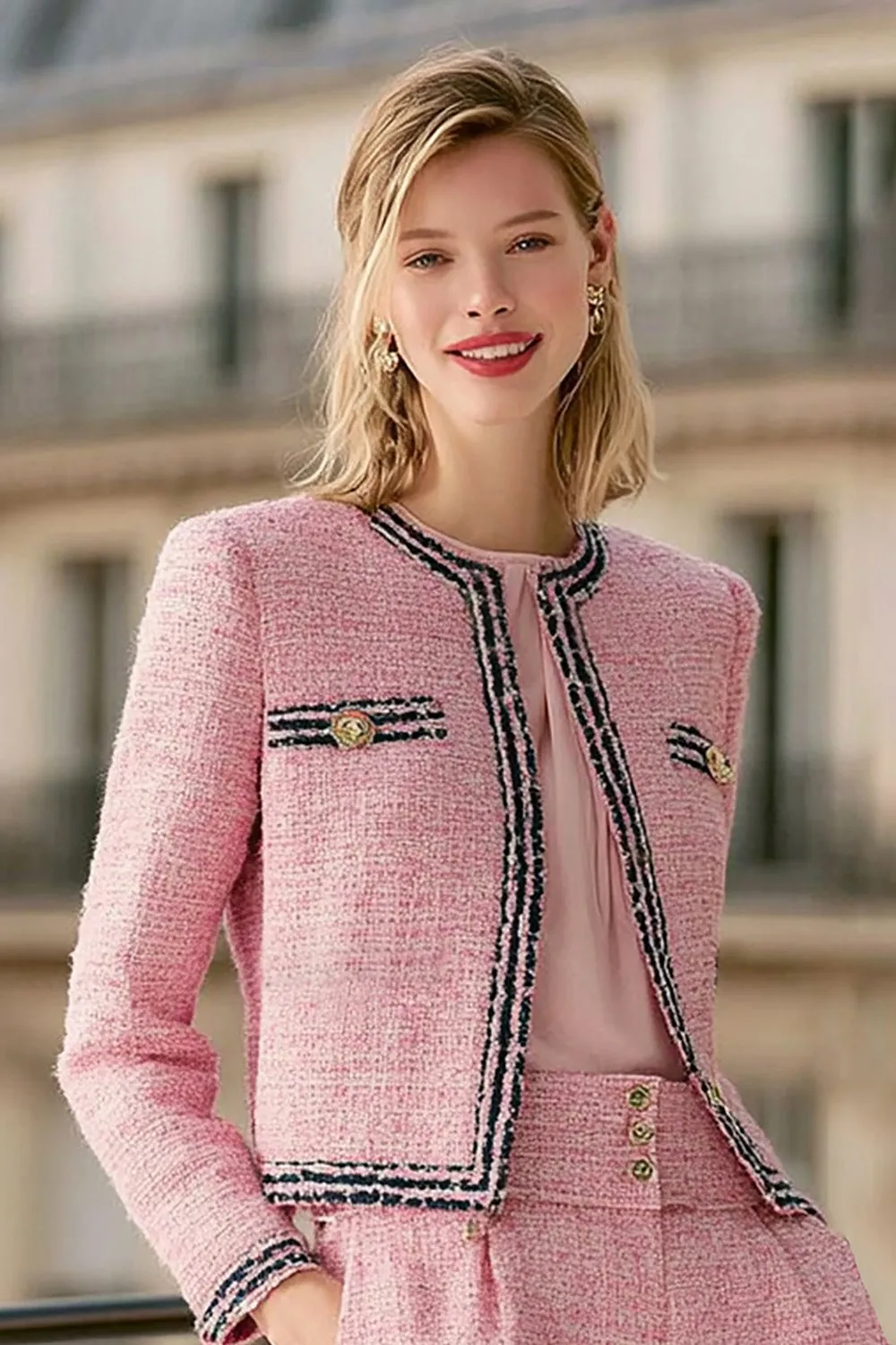 2 Piece Pink Tweed Long Sleeve Women's Suits sold by Zapaka product image thumbnail 3