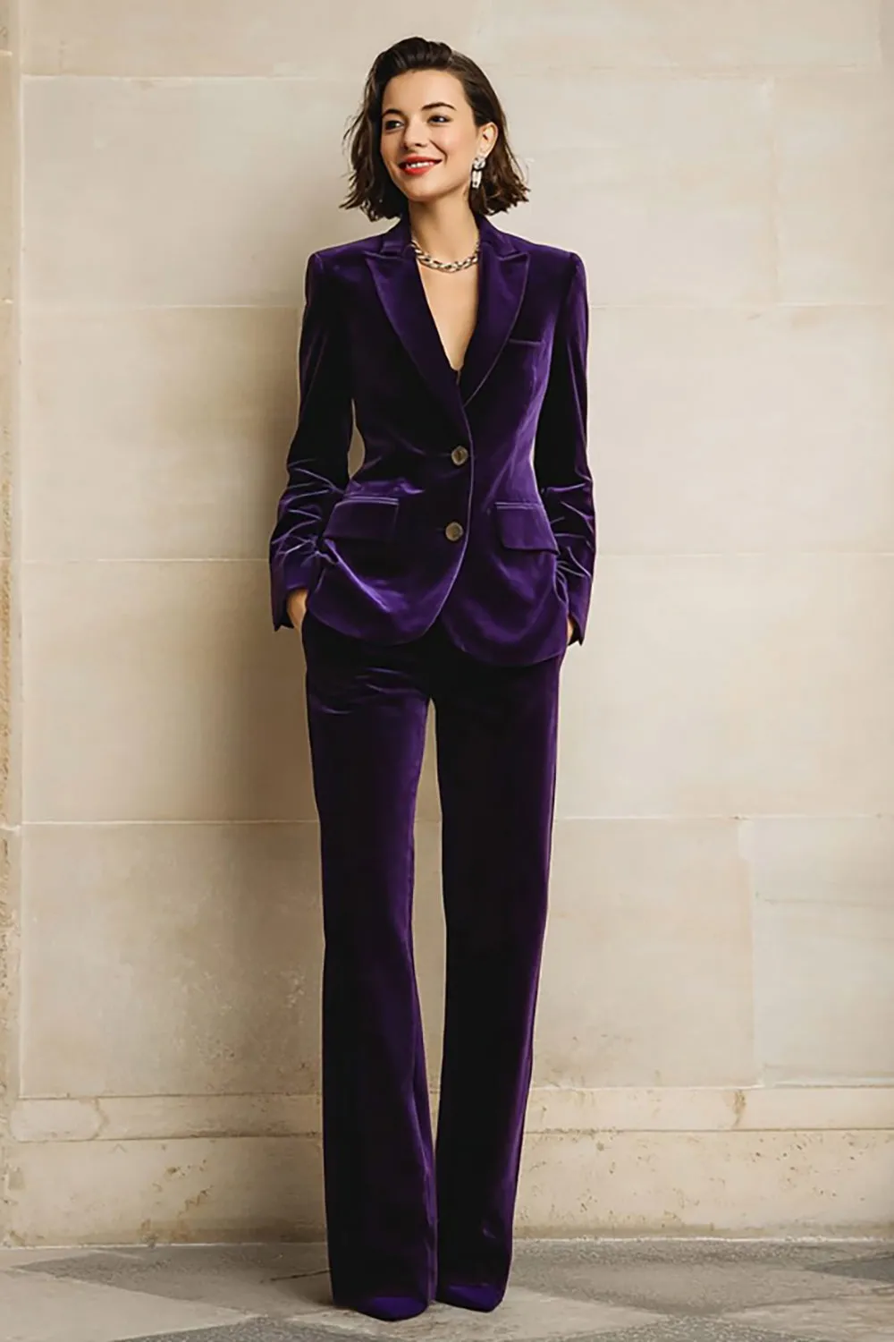 Velvet 2 Piece Plum Peak Lapel Single Breasted Women's Suits sold by Zapaka