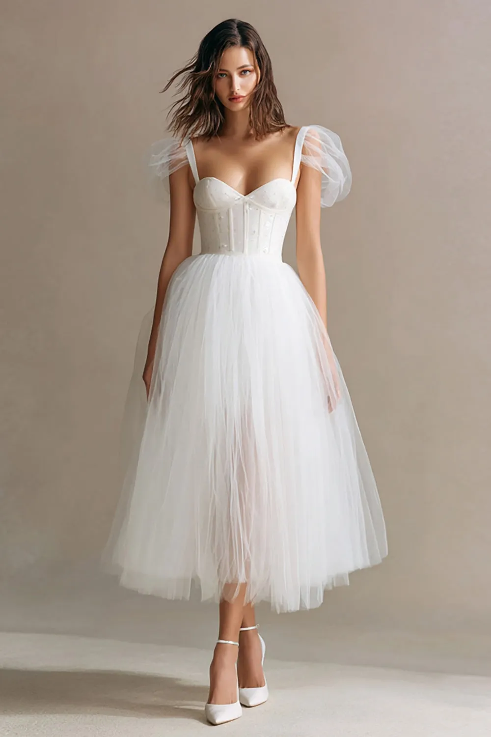 White Corset A Line Tulle Wedding Reception Dress sold by Zapaka